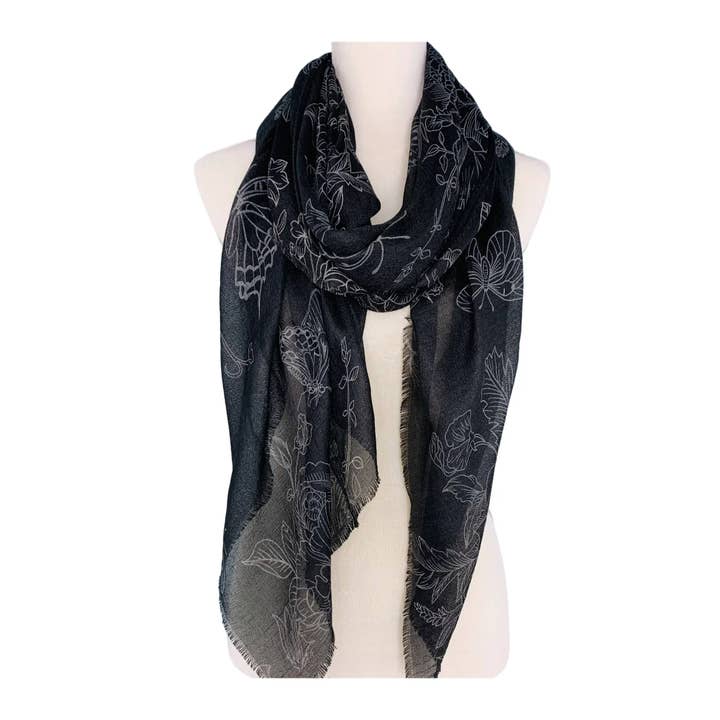 JC Sunny Fashion - Wholesale Scarf - Women's - JC022533 Silky Floral & Butterfly Scarf/Shawl
