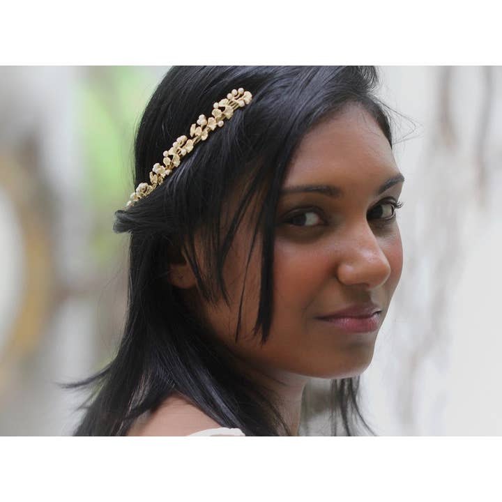 Full Ginkgo Leaves with Pearls Goddess Crown for wholesale by Avigail Adam