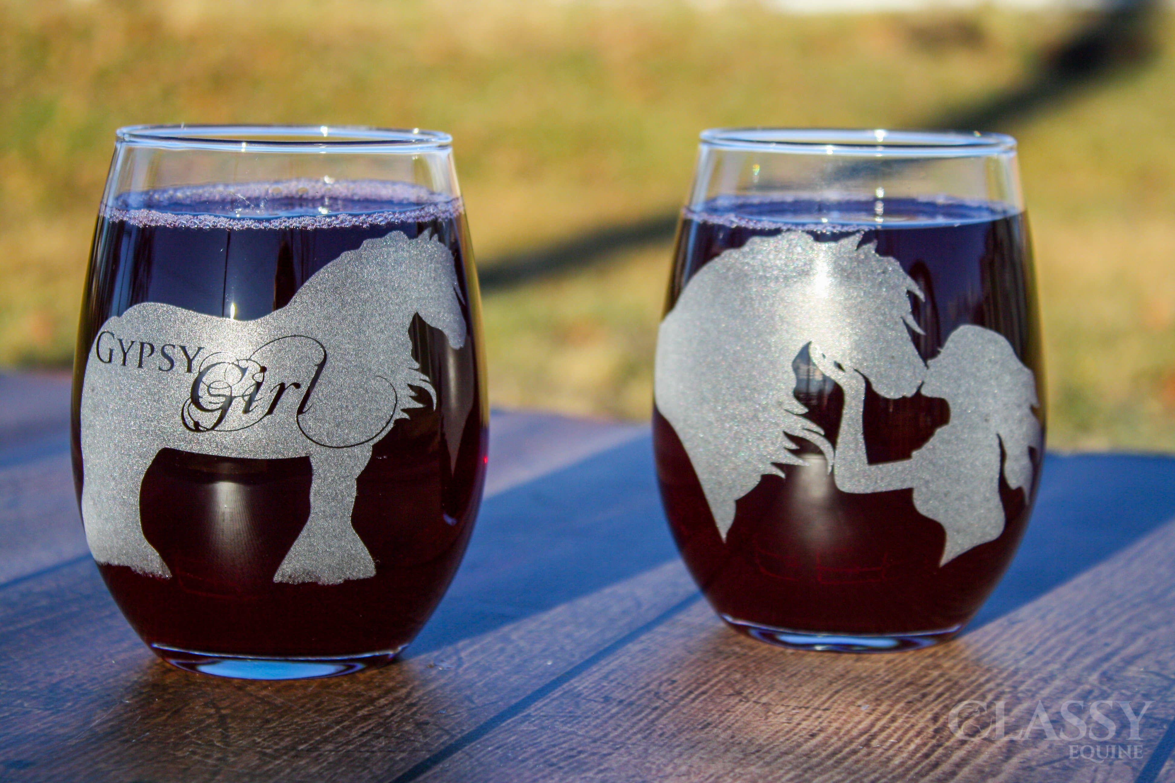 Classy Equine - Wholesale Wine Glass - Gypsy Girl - Gypsy Vanner Horse Stemless Wine Glass5