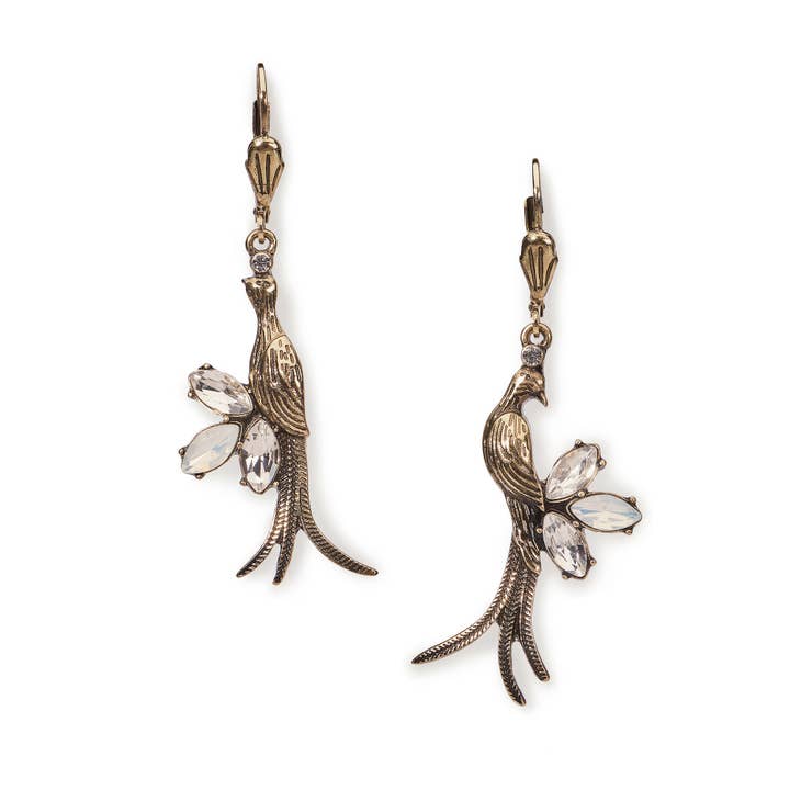 Brass Love Bird Earrings: Bronze Drop Earrings for wholesale on Faire