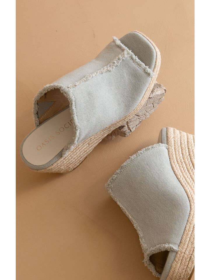 The Verona | Denim Frayed Denim Espadrille Wedge for wholesale on Faire