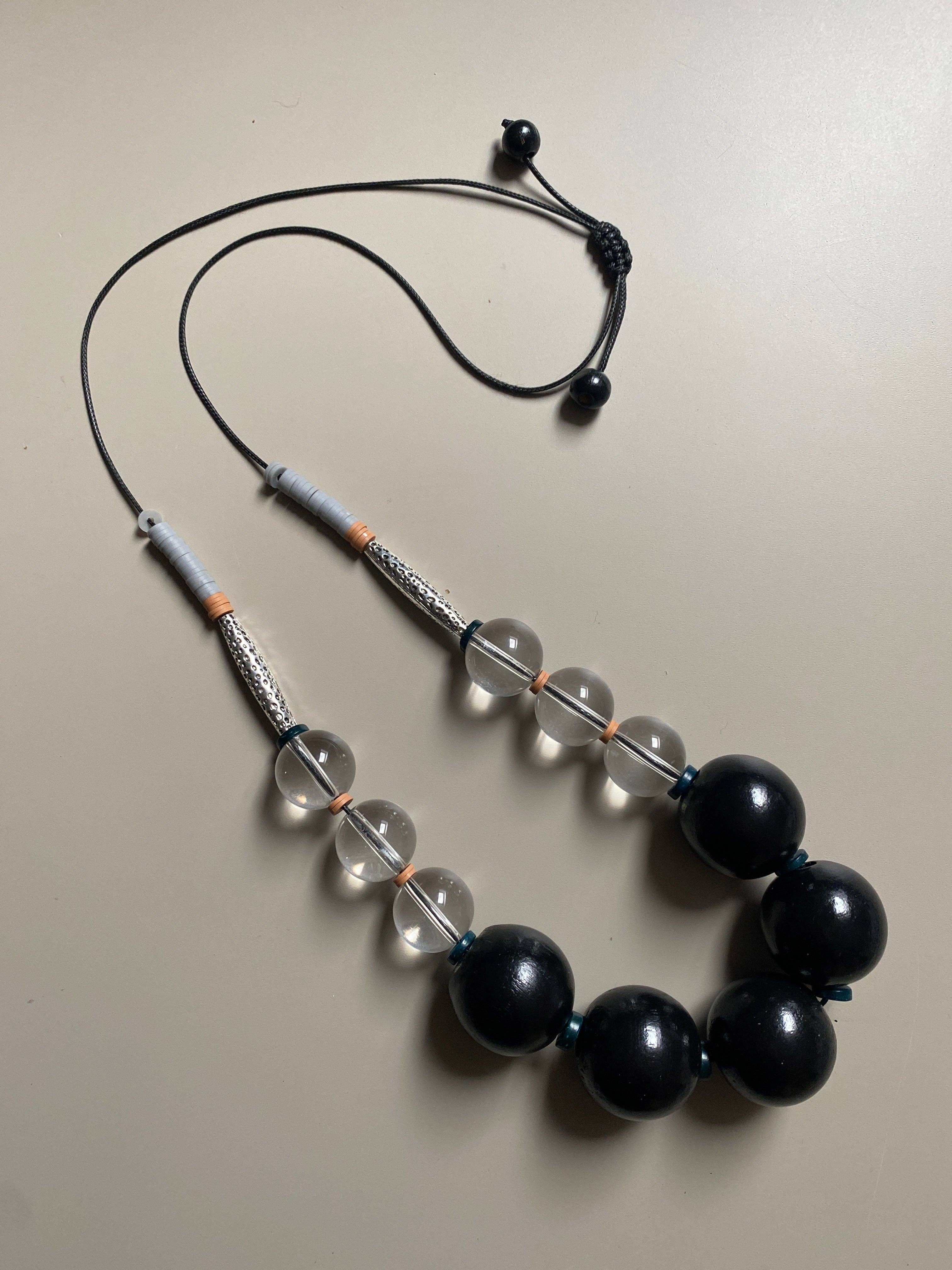 Gist Jewellery - Wholesale Beaded/Pearl Necklace - FRT04 - Adjustable cord necklace Glass, painted wood, coconut, clay and tibetan metal detail5