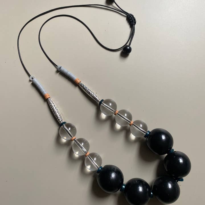 Gist Jewellery - Wholesale Beaded/Pearl Necklace - FRT04 - Adjustable cord necklace Glass, painted wood, coconut, clay and tibetan metal detail5