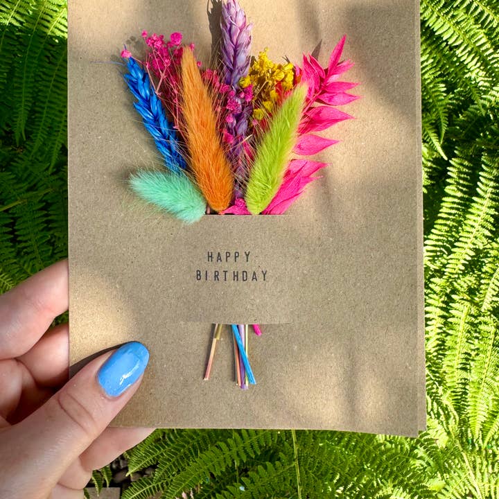 Happy Birthday dried flowers color 5x7 card - Collab X TFS for wholesale by Blue Iris Designs Co