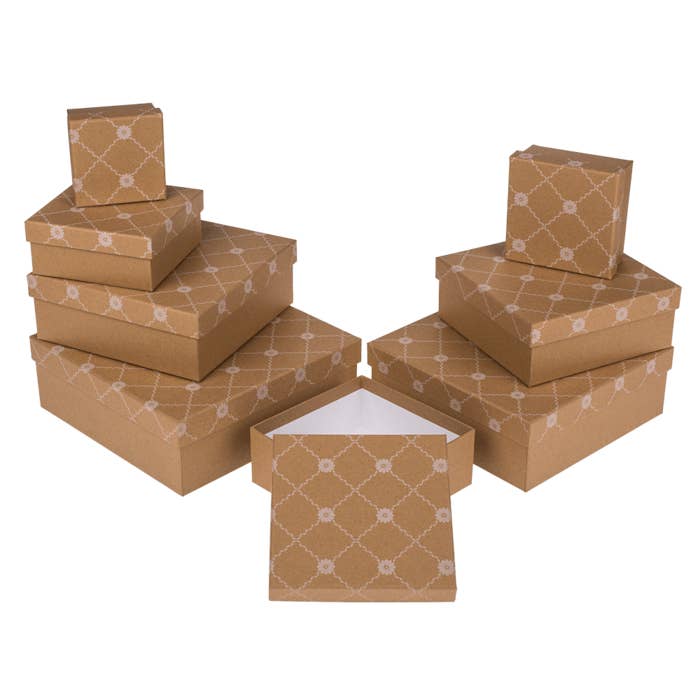 Gaveæsker i kraftpapir med blomsterdekor, sæt med 8 for engroshandel hos Out of the blue KG