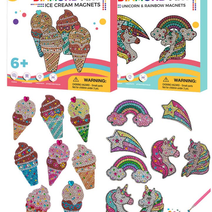 AYK Brand - Venta al por mayor Imanes - Juego de imanes para pintar con forma de unicornio/arcoíris y diamante helado, 16 unidades
