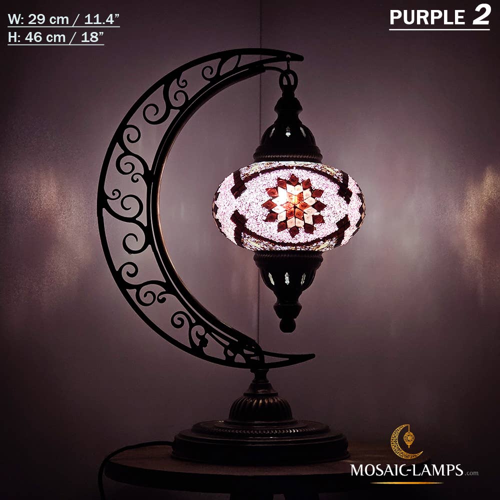 Mosaic Lamps - Wholesale Accent/Desk Lamp - 10+ Colors - Moroccan Moon Table Lamp, Arc, Murano Crescent59