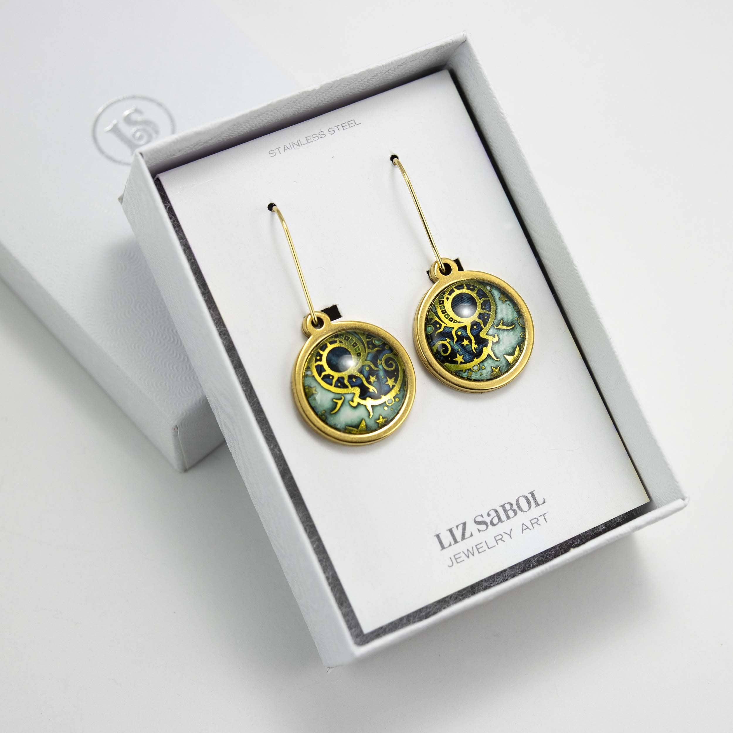 Liz Sabol Jewelry Art – Brincos de argola por atacado – Brincos Homem na Lua7