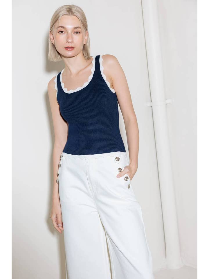 NAVY WHITE A sweater knit tank top - FSW1258 for wholesale on Faire