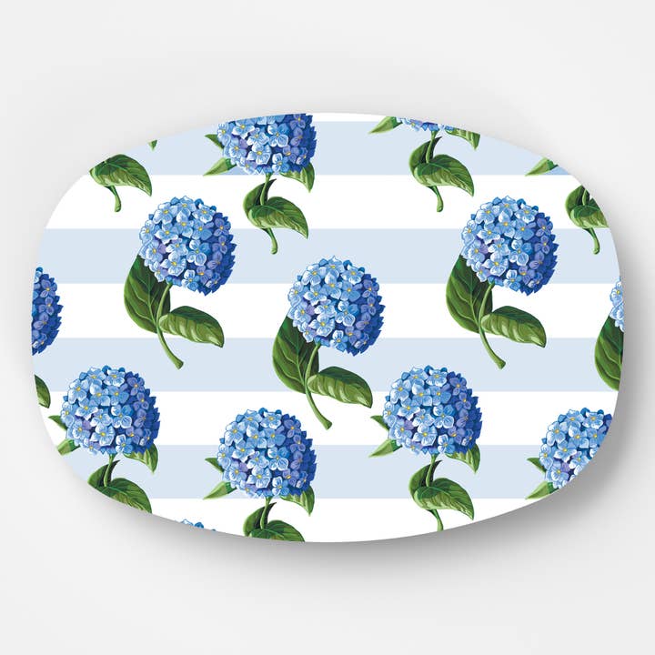 WH Serving Platter | Hydrangeas Stripe for wholesale by WH Hostess Social Stationery