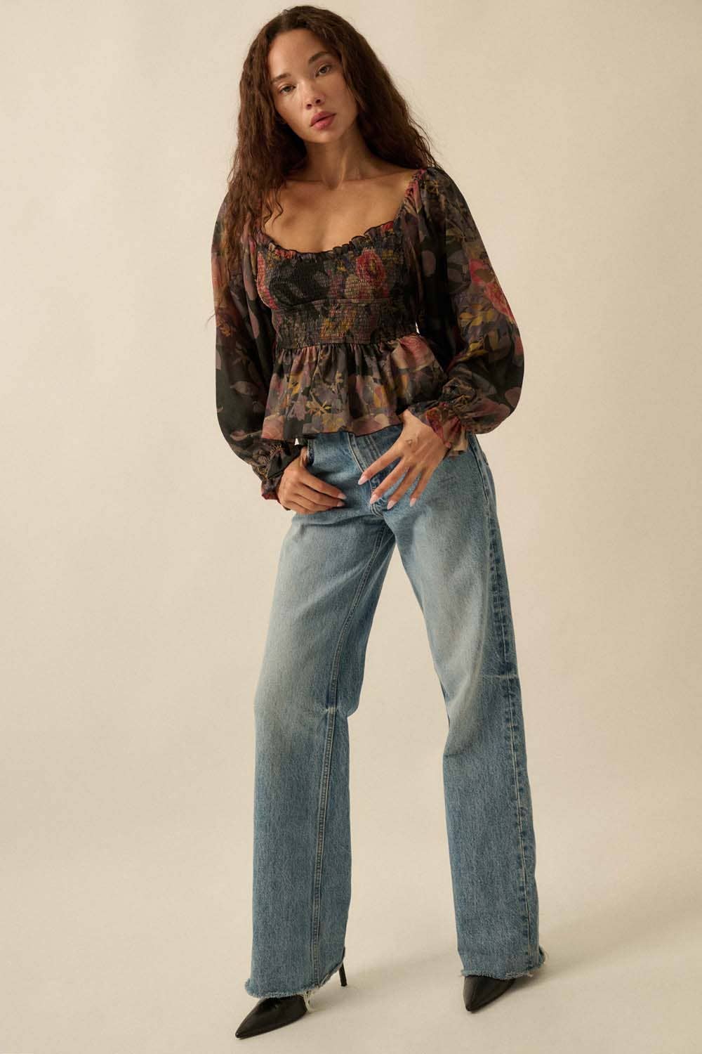 Promesa USA - Wholesale Blouse - Women's - Floral-Print Smocked Sweetheart Peplum Peasant Top3