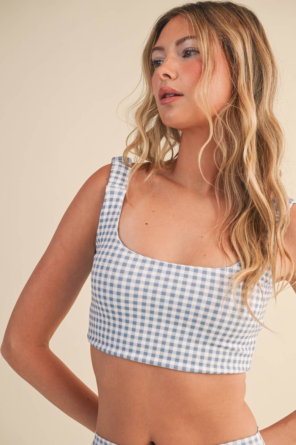 KIMBERLY C - Wholesale Sports Bra - Women's - Gingham Print Ruched Bra Top77