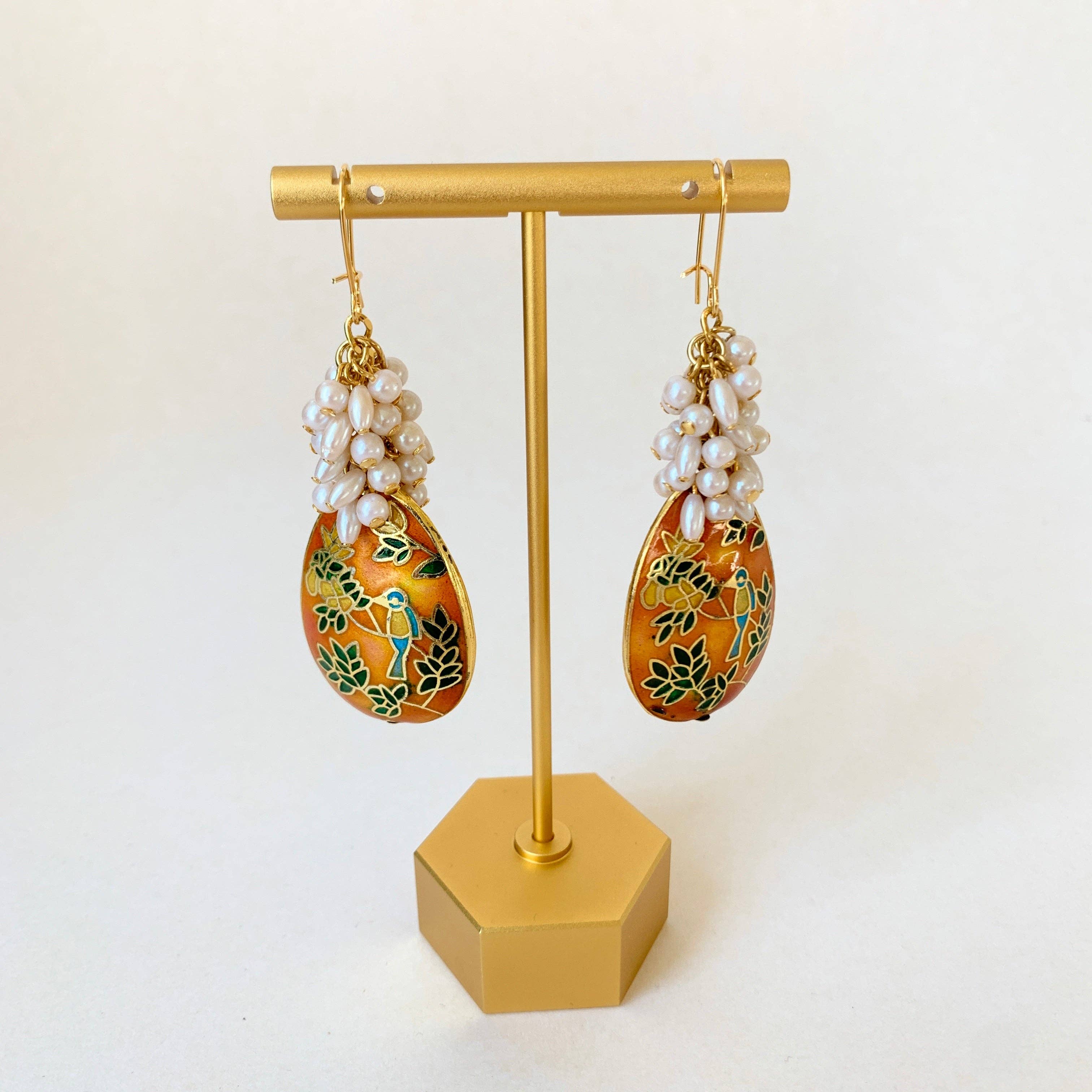 Lenora Dame – wholesale Dangle earrings – Cloisonne Pearl Cluster Earrings2
