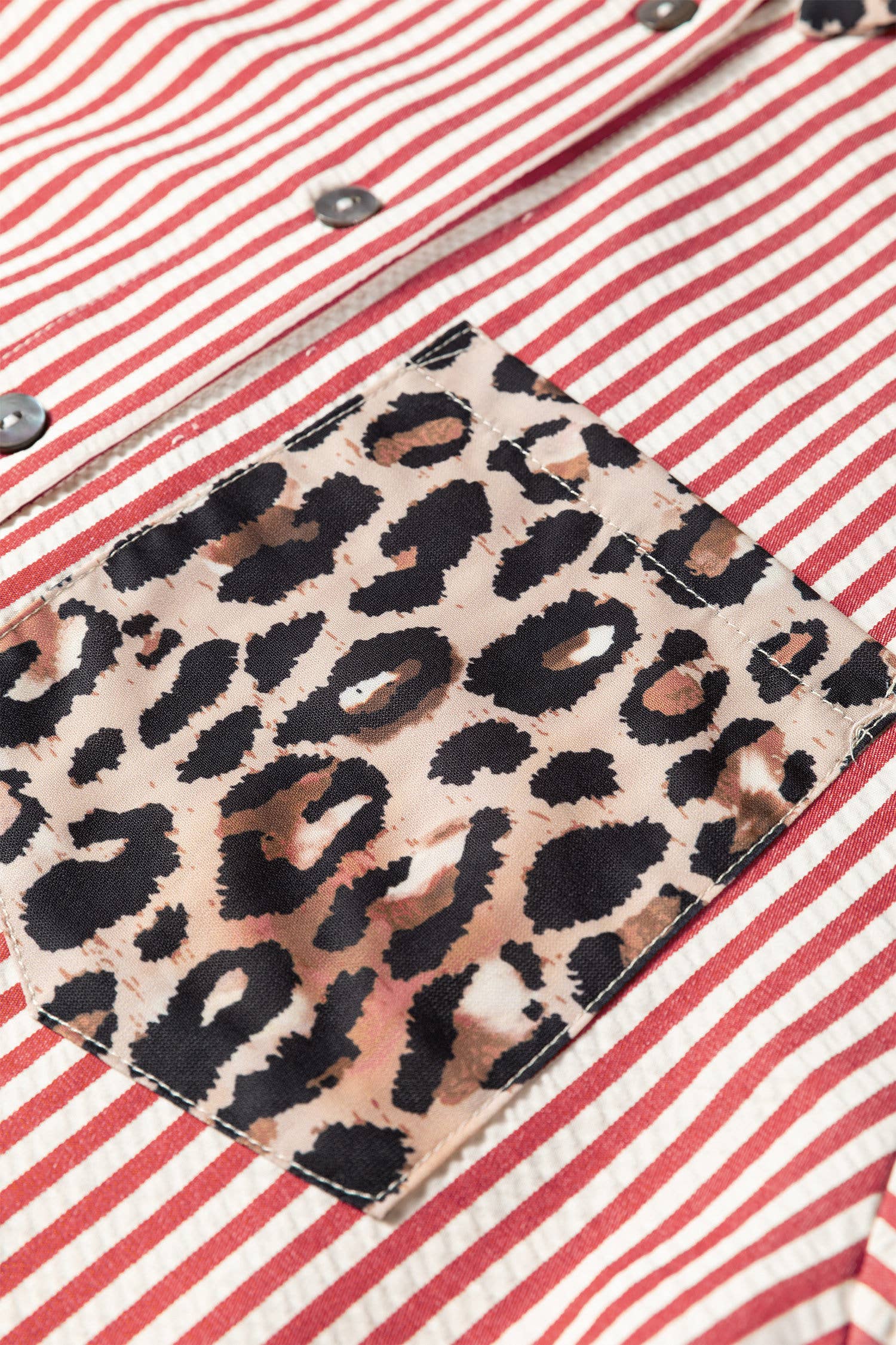 66DISCO - Wholesale Button Down Shirt - Women's - Spring 2026 Chic Contrast Leopard & Stripes Button Shirt10