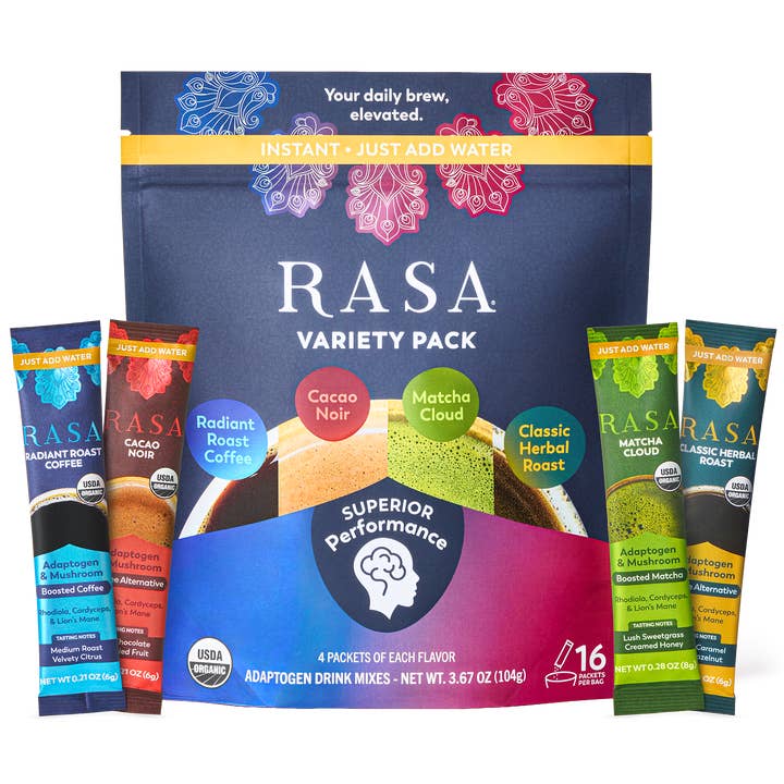 Rasa - #1 in Functional Adaptogens - Wholesale Health/Detox Tea - The Rasa Variety Pack | 4 Flavors | 16 Single-Serve Packs