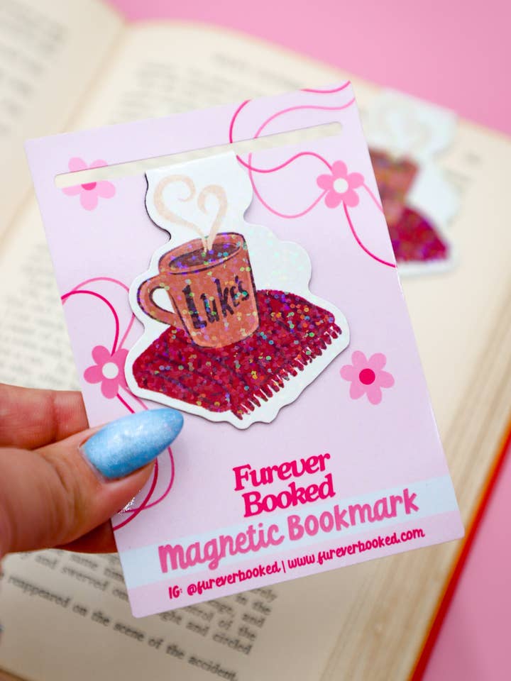 Small Town Coffee to Go Glitter Magnetic Bookmark for wholesale by Furever Booked