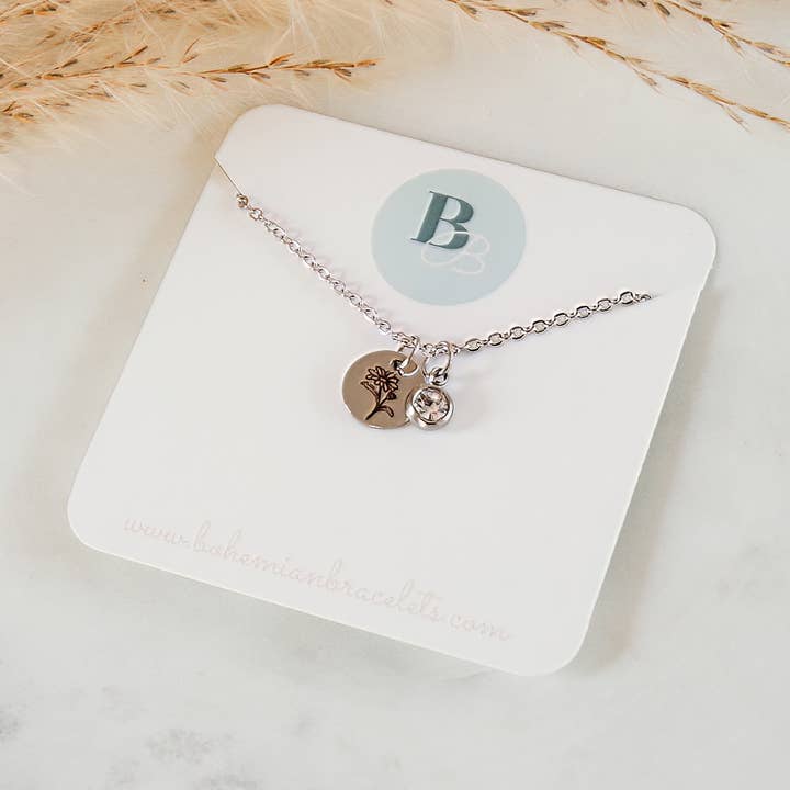 Halskette mit Anhänger „Geburtsblume“ aus Edelstahl für den Großhandel von Bohemian Bracelets