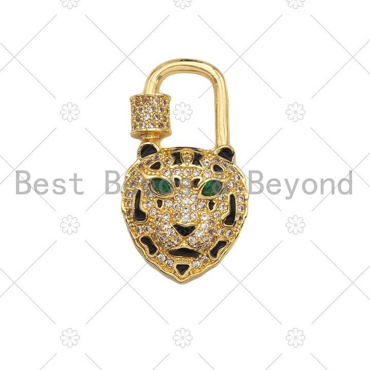 BestBeads&Beyond - Wholesale Clasp - CZ Micro Pave Tiger Head Lock Clasp, Tiger Padlock clasp, Lock clasp, Lock Link, Carabiner clasp, 18x31mm, Sku#K174