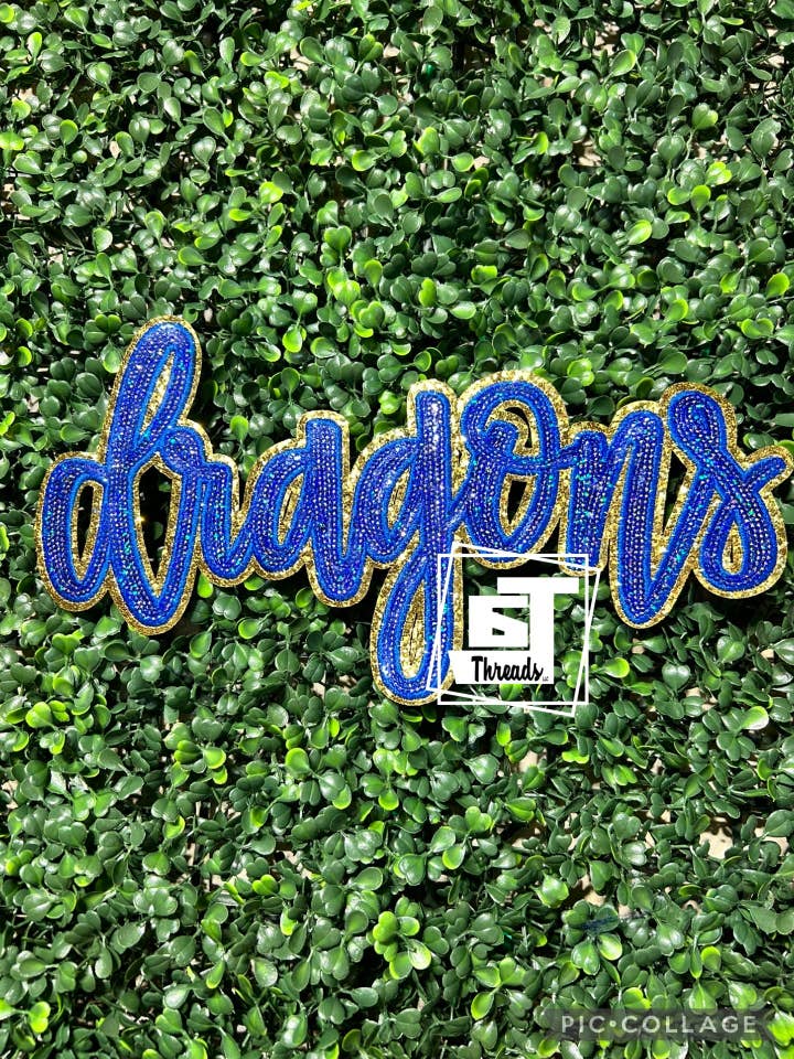 Blauwe Cursieve Pailletten Draken....Alleen Patches voor wholesale door 6j Threads LLC