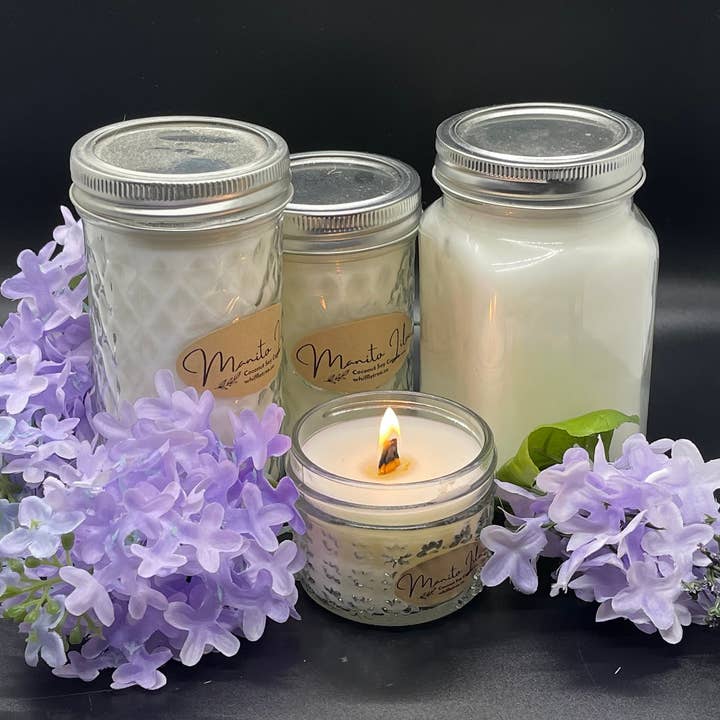 Manito Lilac Wood Wick Candle | Coconut Soy Wax | Crackling Wick | Scented Candle | Soy Candle | Hand Poured Candle for wholesale by The Whiffletree Co