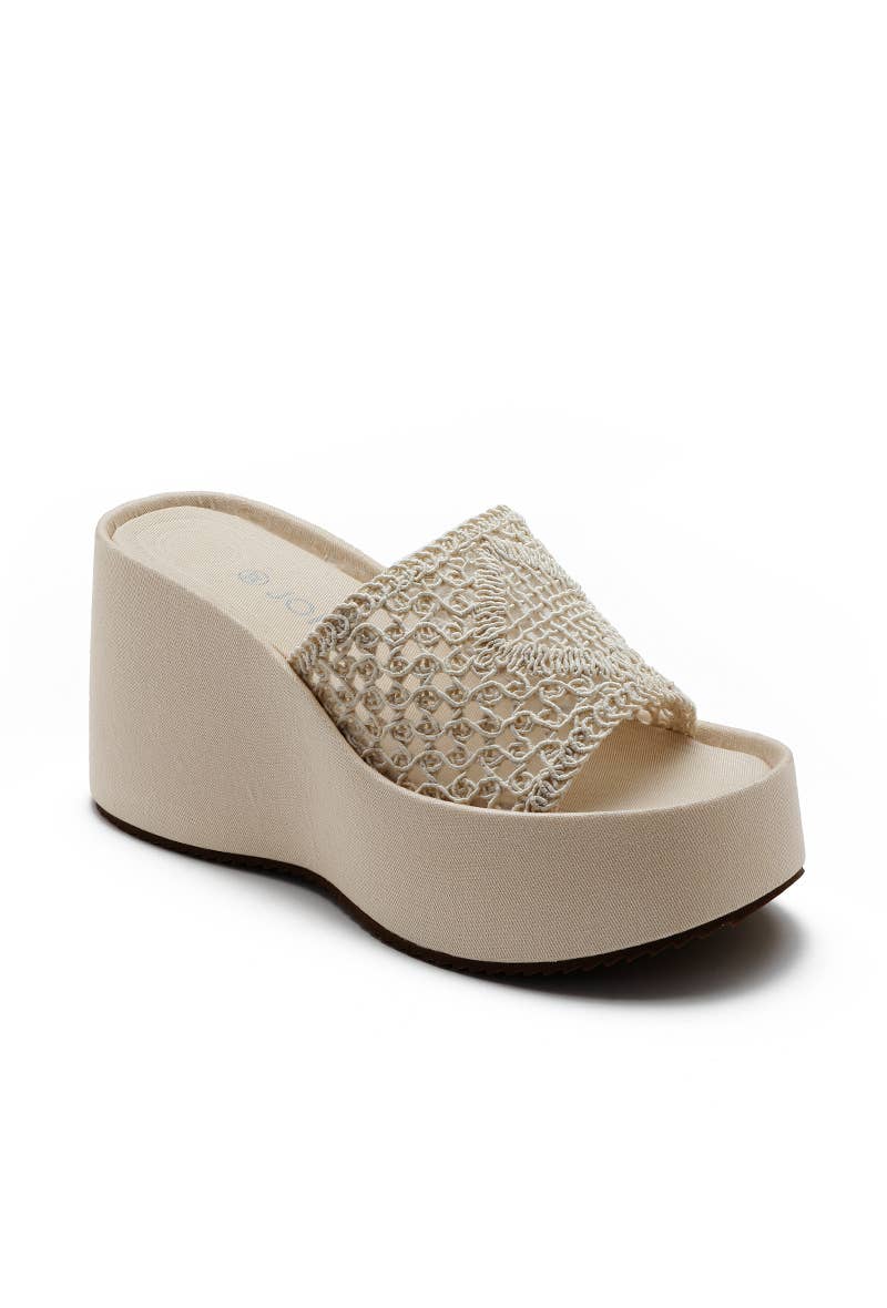 Joia Paris - Vente Chaussures compensées – femme - Claquette compensée en toile tendance H8-915
0