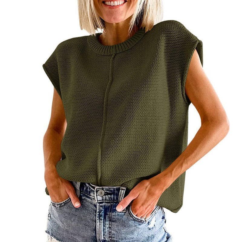 Sheer Trend - Wholesale Sweater Vest - Women's - Solid Color Sleeveless Loose Knit Vest5