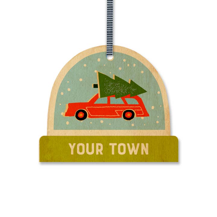 Christmas Ornament Wagon Snowglobe city state name drop for wholesale by Rock Scissor Paper