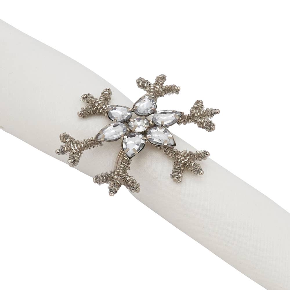 Fennco Styles - Wholesale Napkin ring - Silver Beaded Snowflake Napkin Ring