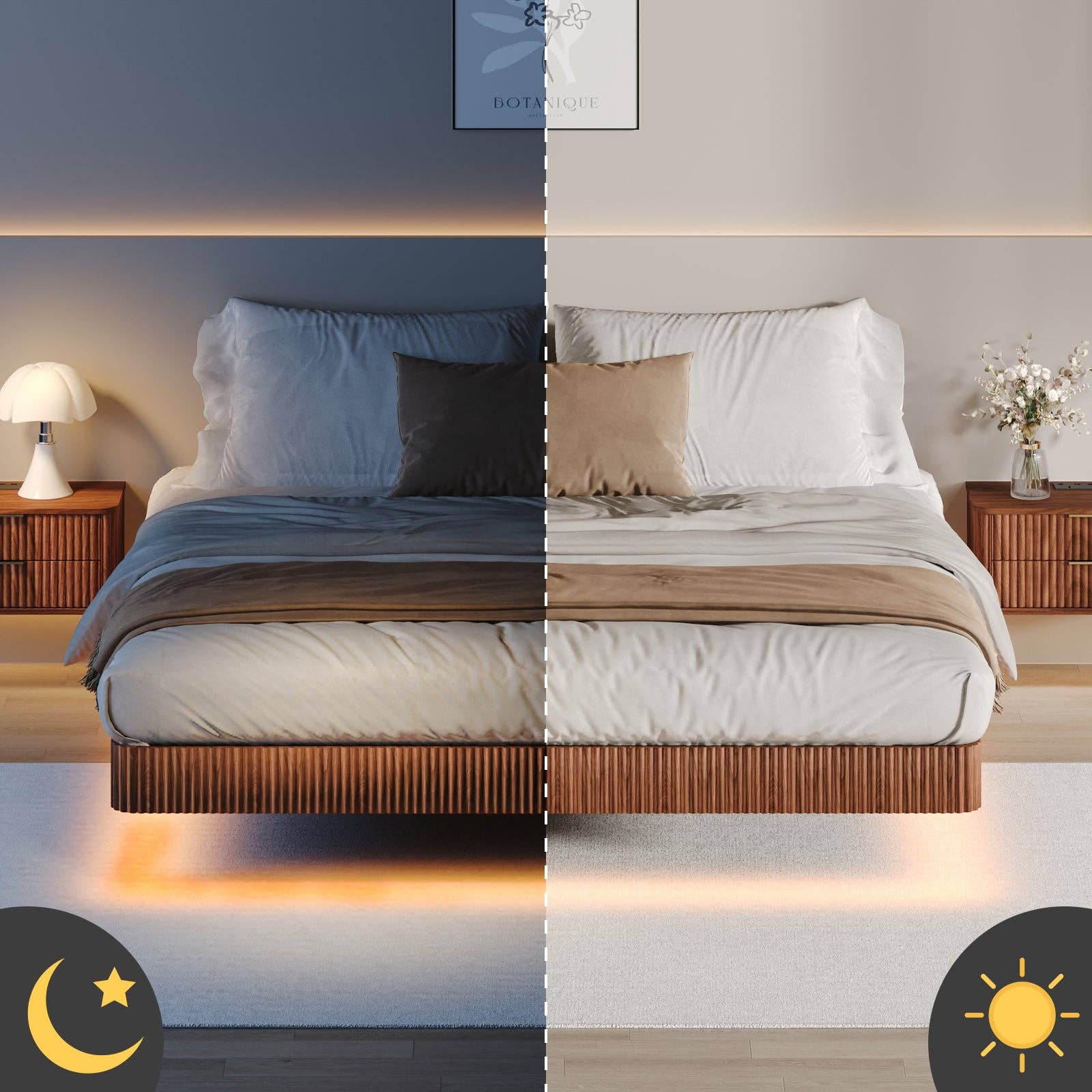 39F Inc. - Wholesale Bed - Floating Bed Frame with LED Lights  2 Sizes and 2 colors5