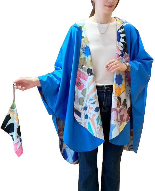 Winding River - Wholesale Raincoat - Women's - Blue Reversible Rain Cape - Gaudi Collection1
