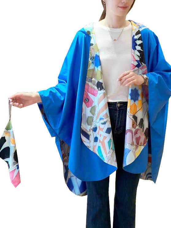 Winding River - Wholesale Raincoat - Women's - Blue Reversible Rain Cape - Gaudi Collection1