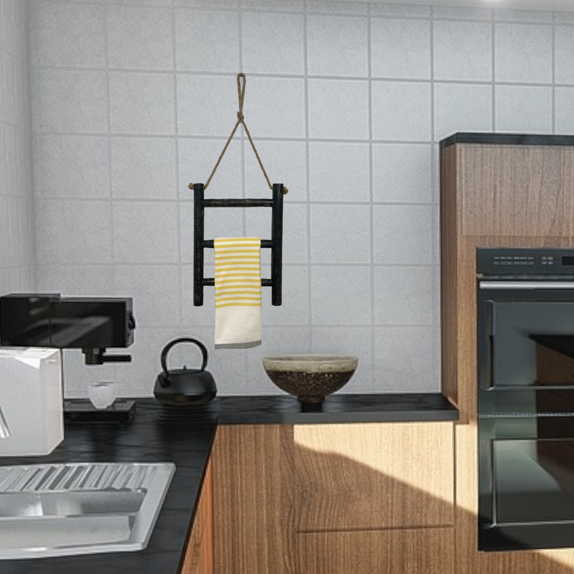 Wilco Home - Wholesale Tea Towel - Tea Towel 3-Rung Wall Ladder with Rope Hanger12