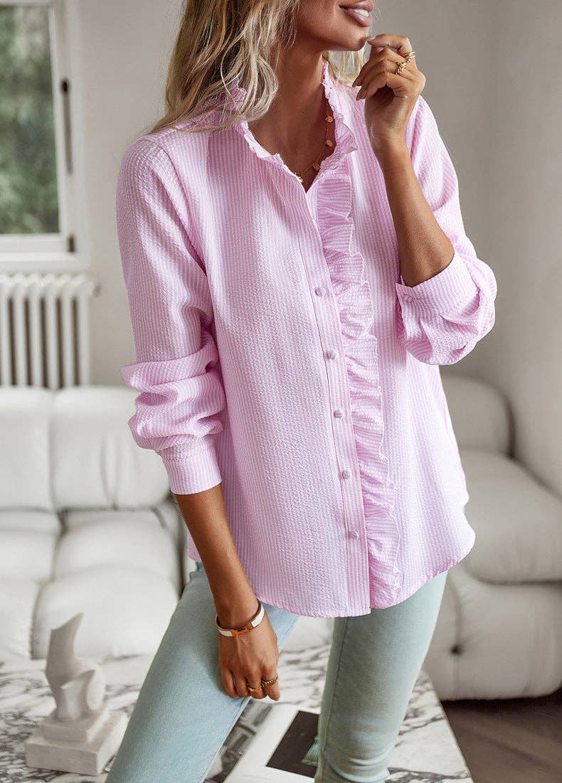 VividLux - Wholesale Button Down Shirt - Women's - Long Sleeve Casual Elegant Ladies Lace Design Shirt4
