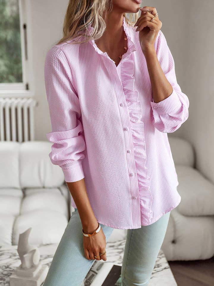 VividLux - Wholesale Button Down Shirt - Women's - Long Sleeve Casual Elegant Ladies Lace Design Shirt4