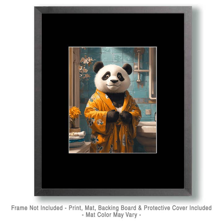 Mowbi - Vente Affiche d'art - Ours panda en peignoir - Impressions d'art mural pour salle de bain – Œuvre 8″x10″ pour cadre 11″x14″1