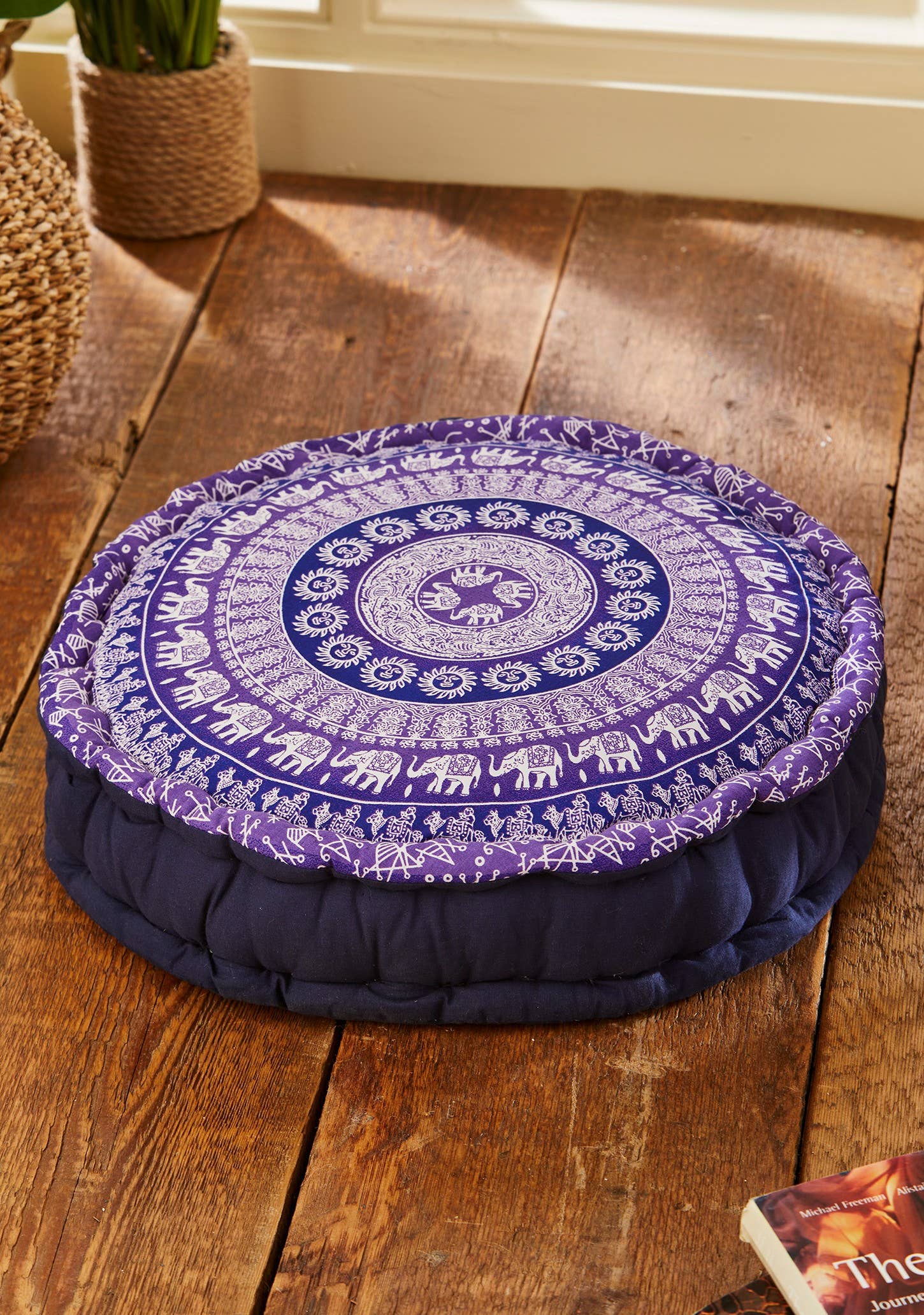 Namaste - Vendita all'ingrosso Pouf - Pouf rotondo imbottito con stampa elefante / Cuscino da meditazione3