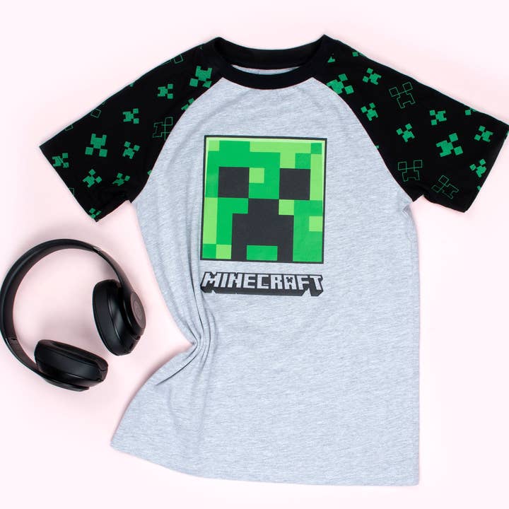Fringoo Group Ltd – wholesale Screen-printed t-shirt – Kids – Minecraft Creeper T Shirt - Grey