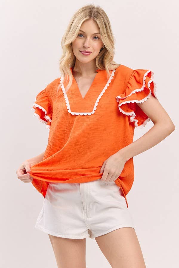 Sewn and Seen – Großhandel Bluse – Damen – Oberteil mit Rüschenärmeln und Muschelsaum30