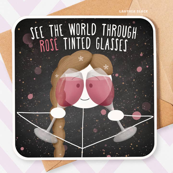 'Rosé Tinted Glasses' Funny Birthday Greeting Card for wholesale by Lanther Black