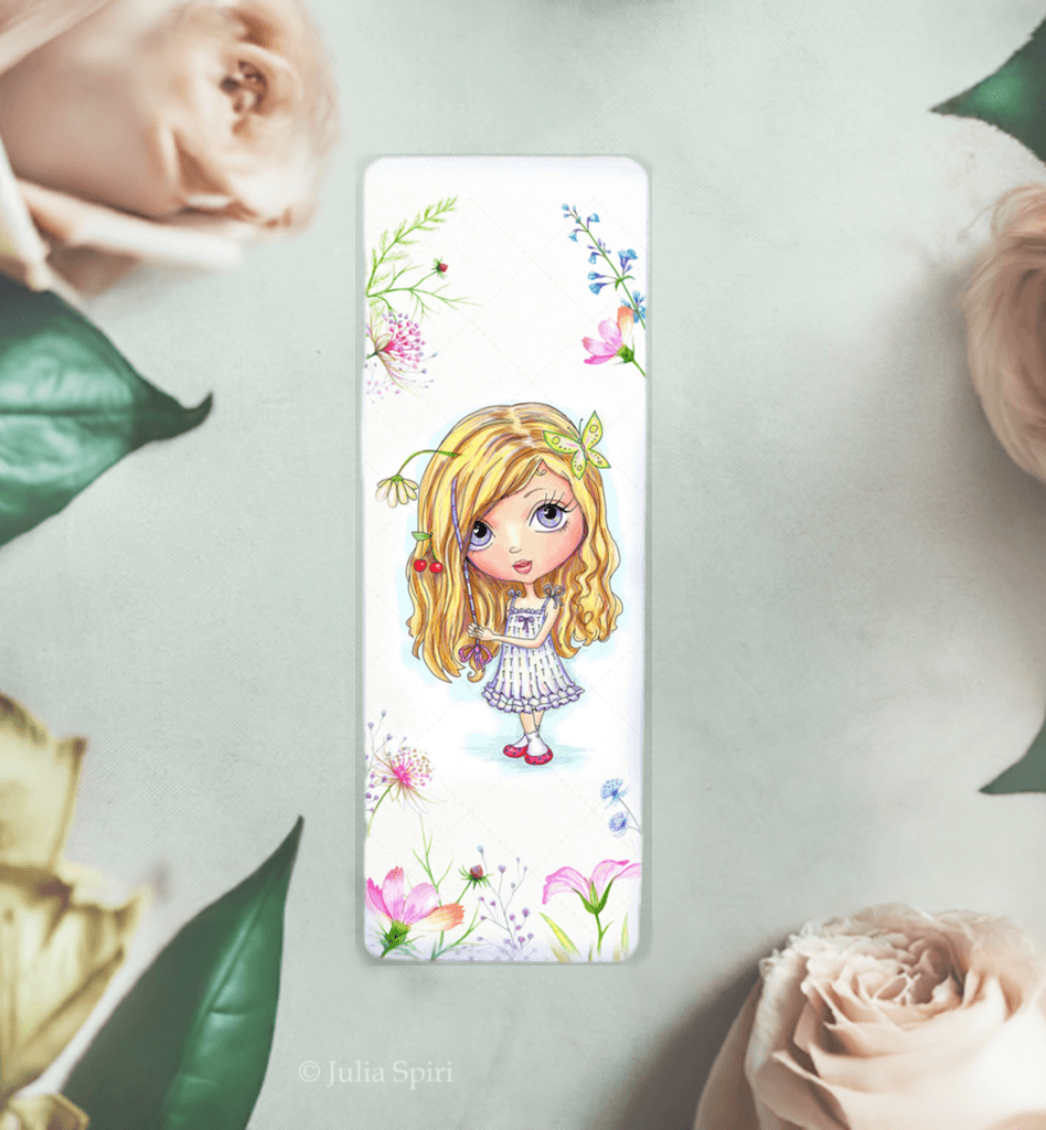 Julia Spiri - Wholesale Bookmark - Marcador para libros. Criaturas caprichosas. Chica con pañuelo en el pelo.1
