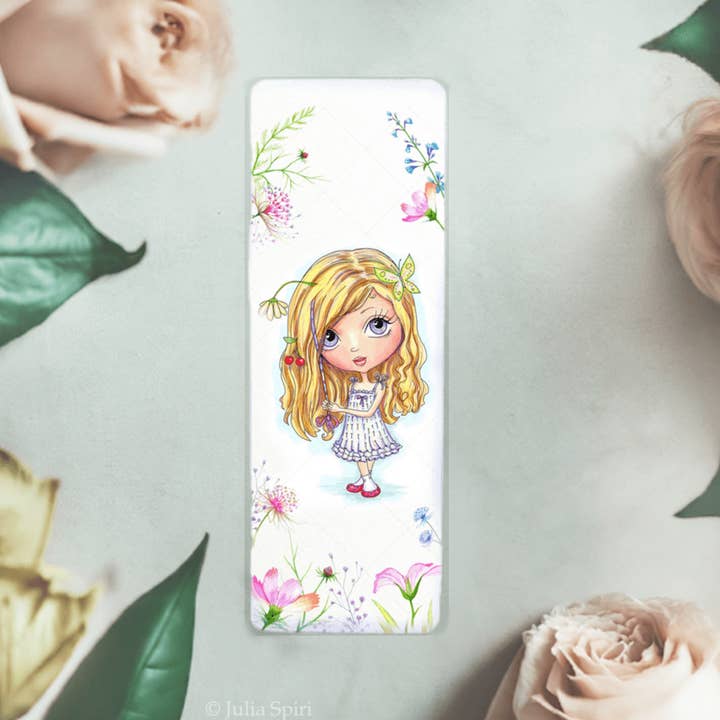 Julia Spiri - Wholesale Bookmark - Marcador para libros. Criaturas caprichosas. Chica con pañuelo en el pelo.1