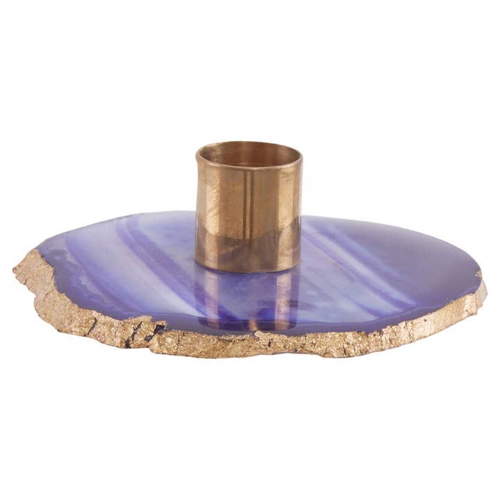 Bowerbird Agata Blue / Gold Candle Holder for wholesale by Fifty Five South