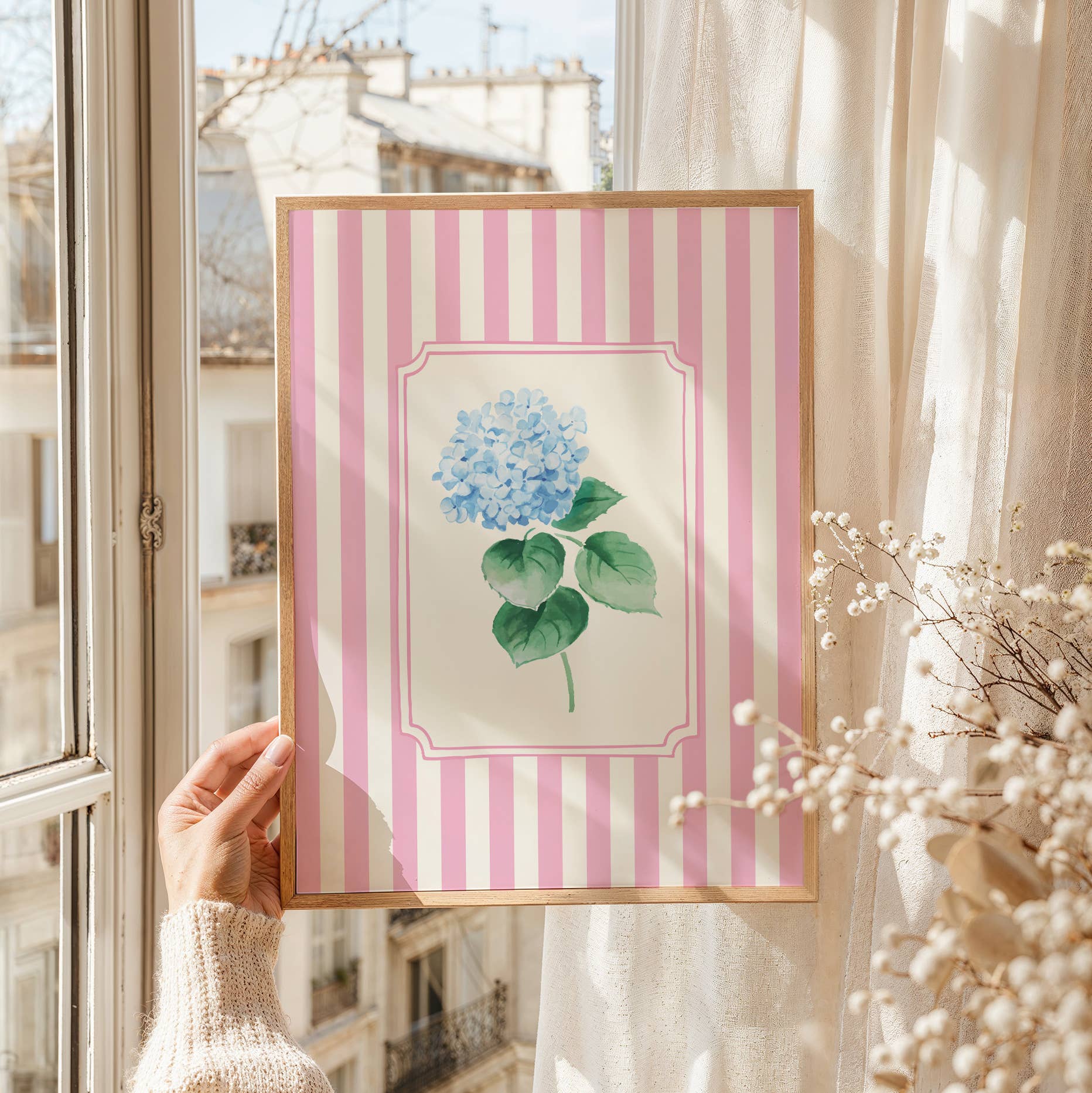 April Lane Art - Wholesale Art Print - Pink Stripe Hydrangea Print3