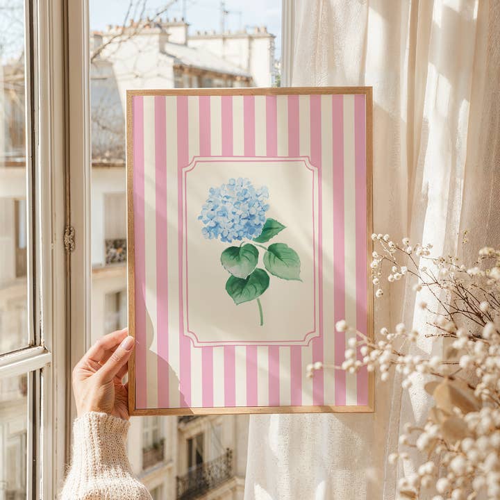 April Lane Art - Wholesale Art Print - Pink Stripe Hydrangea Print3