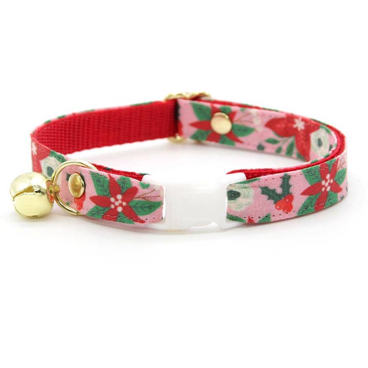 Made By Cleo - Wholesale Pet Collar - Cat - "Winter Blooms - Pink" - Cat Collar & Bunny Ear Bow Set