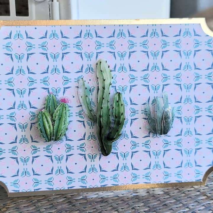 Blue Cactus Embellished Notecard for wholesale by Notebellish
