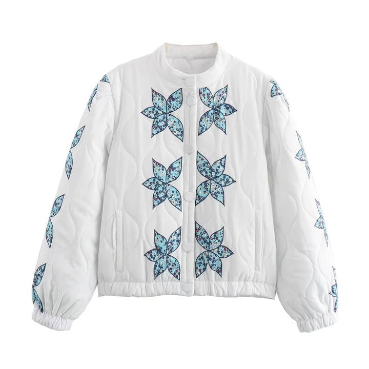 White Fashion Floral Printed Single-Breasted Jacket for wholesale on Faire