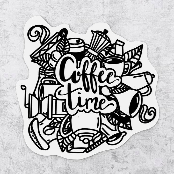 Coffee Time, wasserdichter Kaffeeaufkleber für den Großhandel von Living Vertical Shop