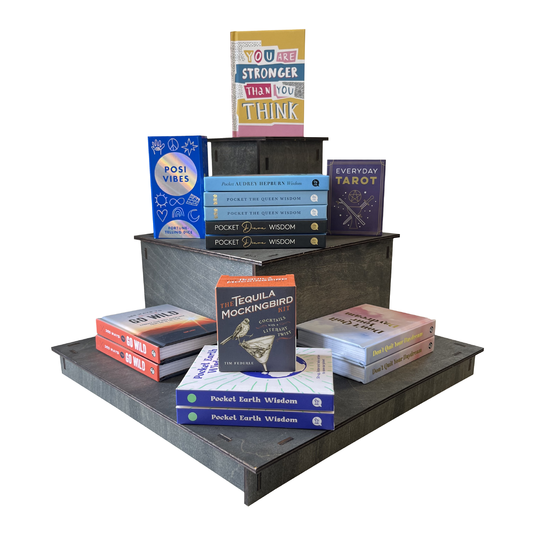 Torched Displays - Wholesale Displaystandaard/case voor retailer - Draagbaar houten displayrek met 3 niveaus voor in de hoek23