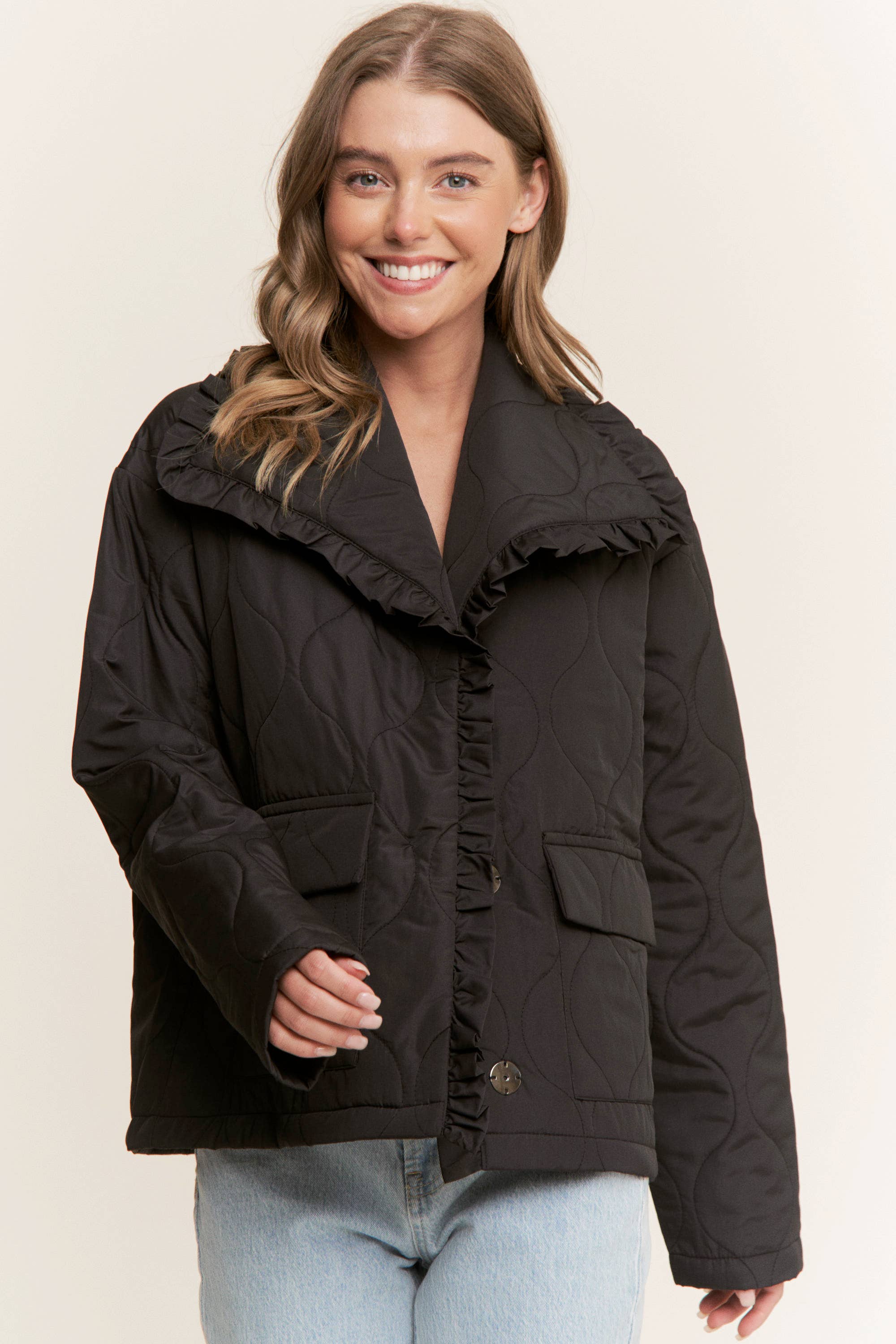 Sweet Generis - Wholesale Jacket - Women's - RUFFLE EDGE DETAIL QUILTED LOOSE FIT JACKET9